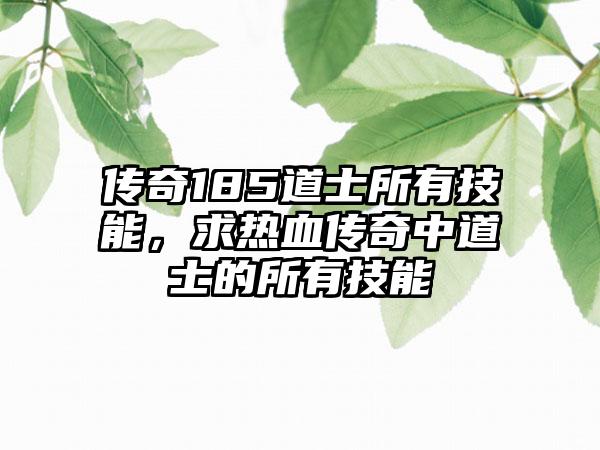传奇185道士所有技能，求热血传奇中道士的所有技能