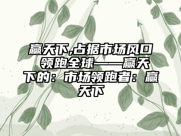 赢天下,占据市场风口 领跑全球——赢天下的：市场领跑者：赢天下