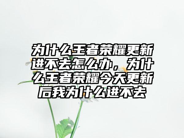 为什么王者荣耀更新进不去怎么办，为什么王者荣耀今天更新后我为什么进不去