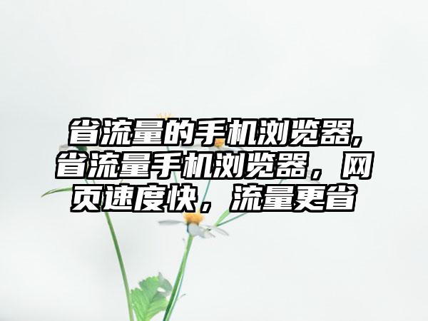 省流量的手机浏览器,省流量手机浏览器，网页速度快，流量更省