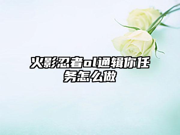 火影忍者ol通辑你任务怎么做