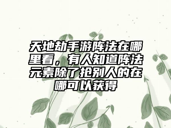 天地劫手游阵法在哪里看,有人知道阵法元素除了抢别人的在哪可以获得