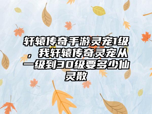 轩辕传奇手游灵宠1级，我轩辕传奇灵宠从一级到30级要多少仙灵散