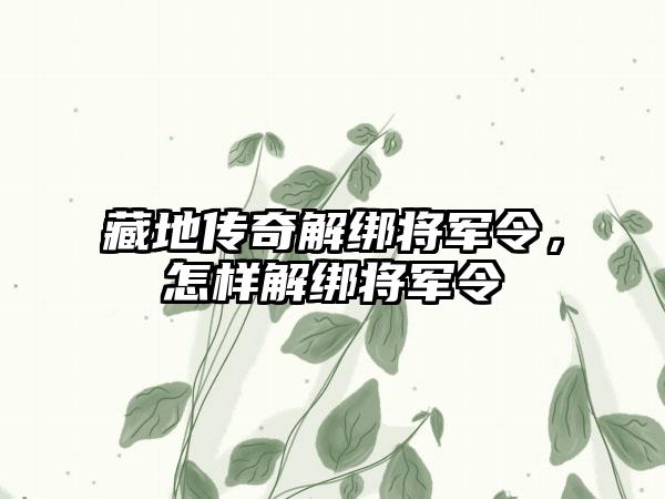 藏地传奇解绑将军令，怎样解绑将军令