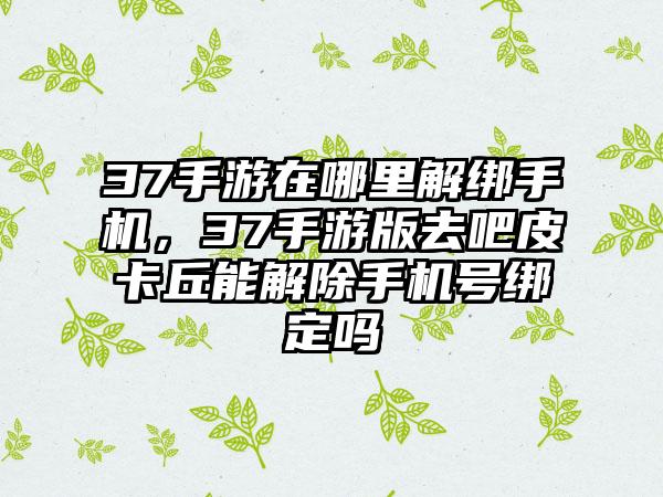 37手游在哪里解绑手机，37手游版去吧皮卡丘能解除手机号绑定吗
