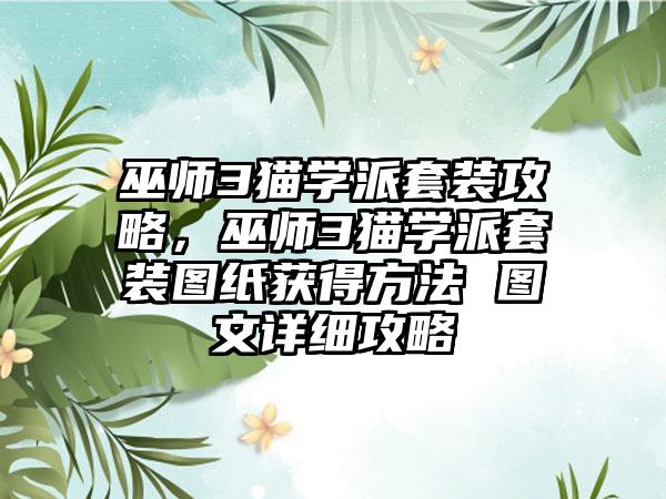 巫师3猫学派套装攻略，巫师3猫学派套装图纸获得方法 图文详细攻略
