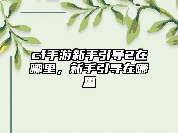 cf手游新手引导2在哪里，新手引导在哪里