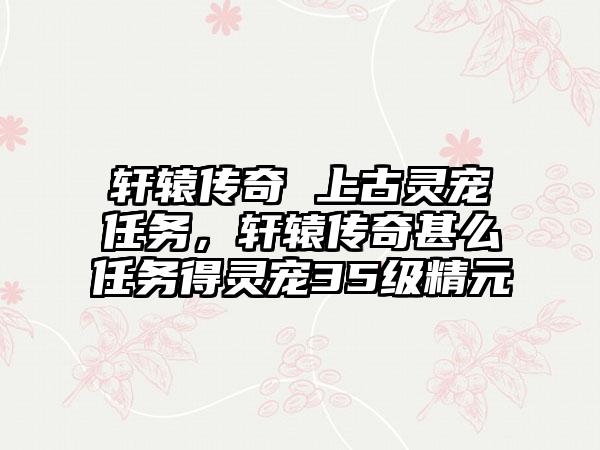 轩辕传奇 上古灵宠任务，轩辕传奇甚么任务得灵宠35级精元
