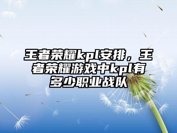 王者荣耀kpl安排，王者荣耀游戏中kpl有多少职业战队