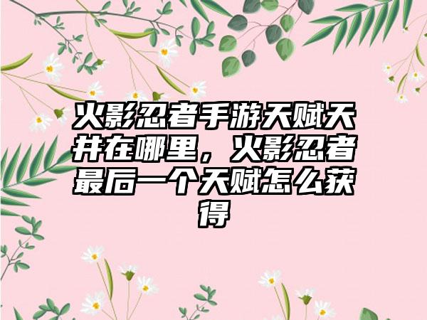 火影忍者手游天赋天井在哪里，火影忍者最后一个天赋怎么获得