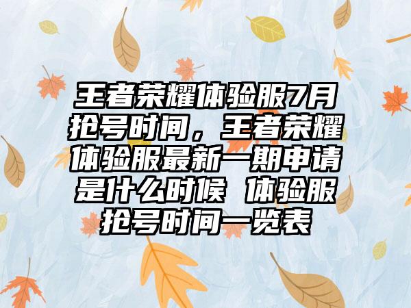 王者荣耀体验服7月抢号时间，王者荣耀体验服最新一期申请是什么时候 体验服抢号时间一览表