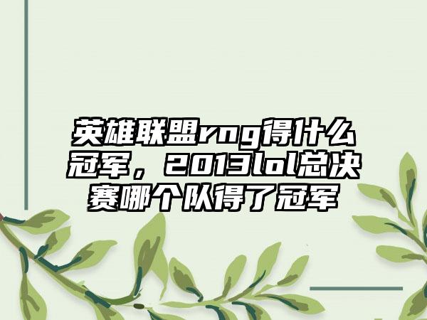 英雄联盟rng得什么冠军，2013lol总决赛哪个队得了冠军