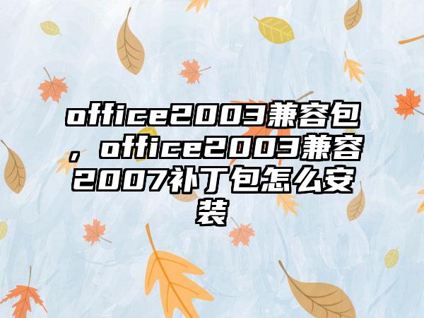office2003兼容包，office2003兼容2007补丁包怎么安装