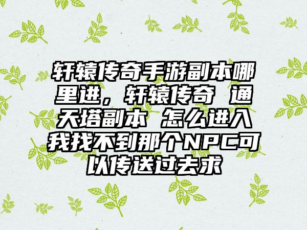 轩辕传奇手游副本哪里进，轩辕传奇 通天塔副本 怎么进入我找不到那个NPC可以传送过去求