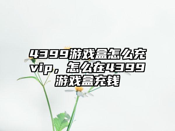 4399游戏盒怎么充vip，怎么在4399游戏盒充钱