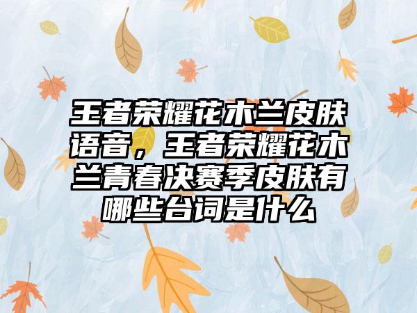 王者荣耀花木兰皮肤语音，王者荣耀花木兰青春决赛季皮肤有哪些台词是什么