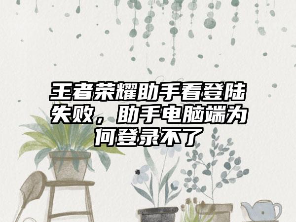 王者荣耀助手看登陆失败，助手电脑端为何登录不了