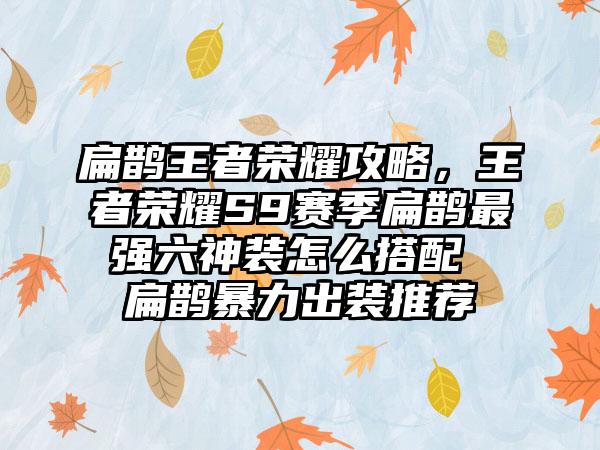 扁鹊王者荣耀攻略,王者荣耀S9赛季扁鹊最强六神装怎么搭配 扁鹊暴力出装推荐