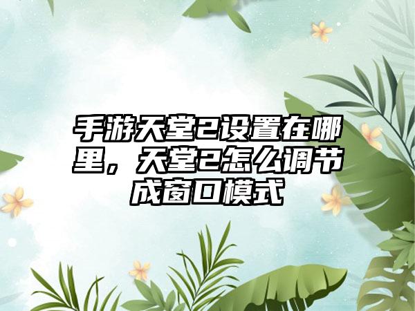 手游天堂2设置在哪里，天堂2怎么调节成窗口模式