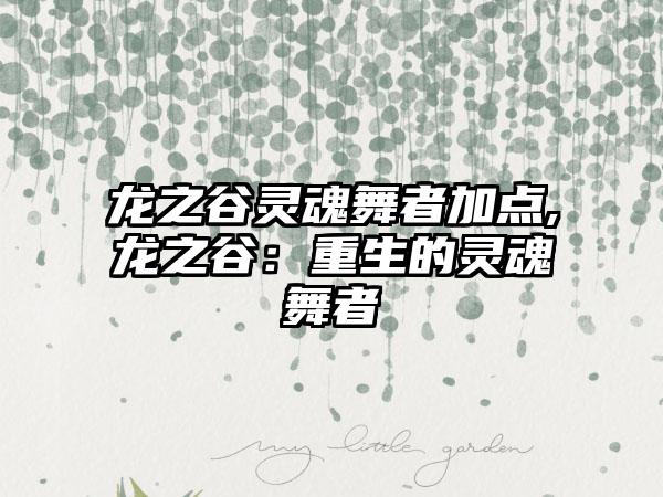 龙之谷灵魂舞者加点,龙之谷：重生的灵魂舞者