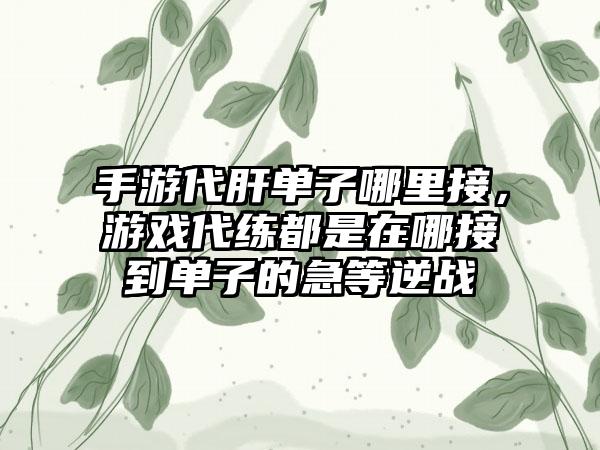 手游代肝单子哪里接，游戏代练都是在哪接到单子的急等逆战