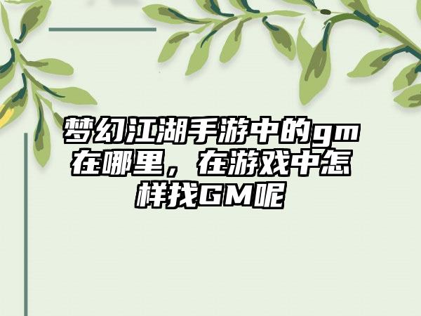 梦幻江湖手游中的gm在哪里，在游戏中怎样找GM呢