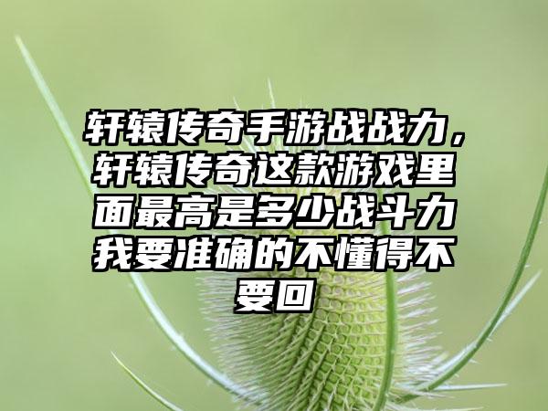 轩辕传奇手游战战力，轩辕传奇这款游戏里面最高是多少战斗力我要准确的不懂得不要回