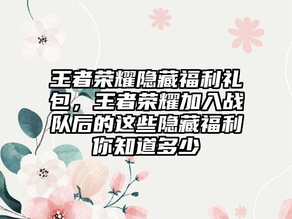 王者荣耀隐藏福利礼包，王者荣耀加入战队后的这些隐藏福利你知道多少