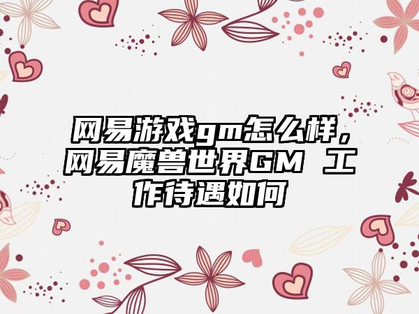 网易游戏gm怎么样，网易魔兽世界GM 工作待遇如何