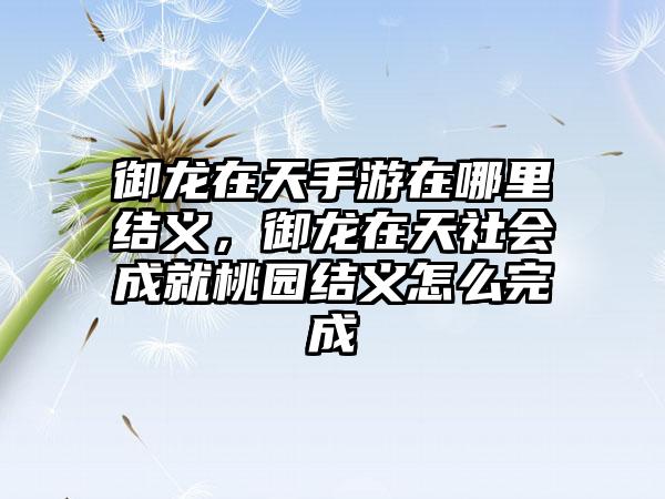 御龙在天手游在哪里结义，御龙在天社会成就桃园结义怎么完成