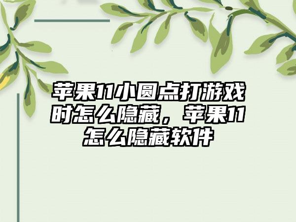 苹果11小圆点打游戏时怎么隐藏，苹果11怎么隐藏软件