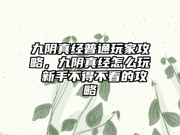 九阴真经普通玩家攻略，九阴真经怎么玩 新手不得不看的攻略