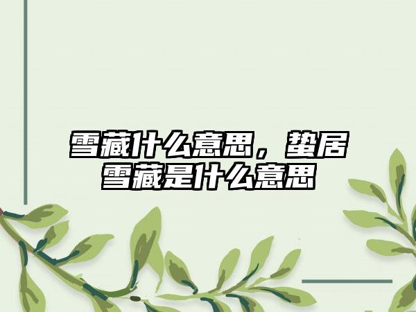 雪藏什么意思，蛰居雪藏是什么意思