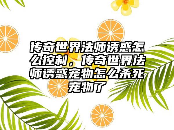 传奇世界法师诱惑怎么控制，传奇世界法师诱惑宠物怎么杀死宠物了