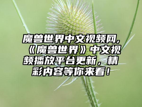 魔兽世界中文视频网,《魔兽世界》中文视频播放平台更新，精彩内容等你来看！