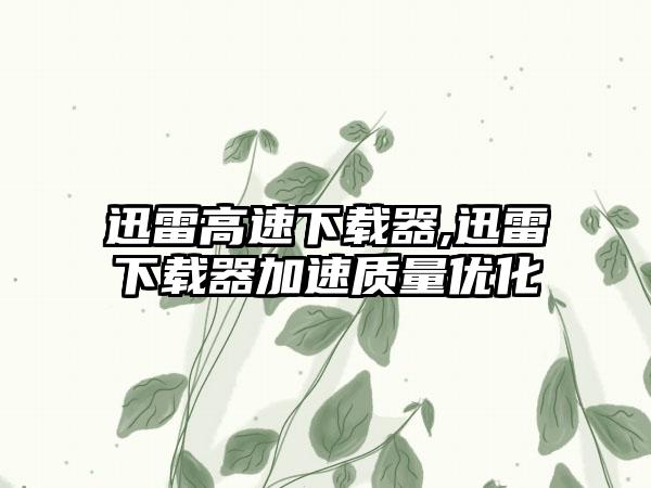 迅雷高速下载器,迅雷下载器加速质量优化