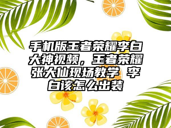 手机版王者荣耀李白大神视频，王者荣耀张大仙现场教学 李白该怎么出装