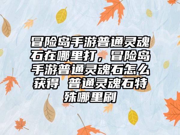 冒险岛手游普通灵魂石在哪里打，冒险岛手游普通灵魂石怎么获得 普通灵魂石特殊哪里刷