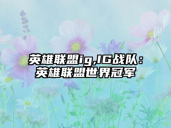 英雄联盟ig,IG战队：英雄联盟世界冠军