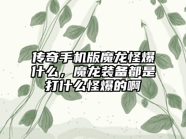 传奇手机版魔龙怪爆什么，魔龙装备都是打什么怪爆的啊
