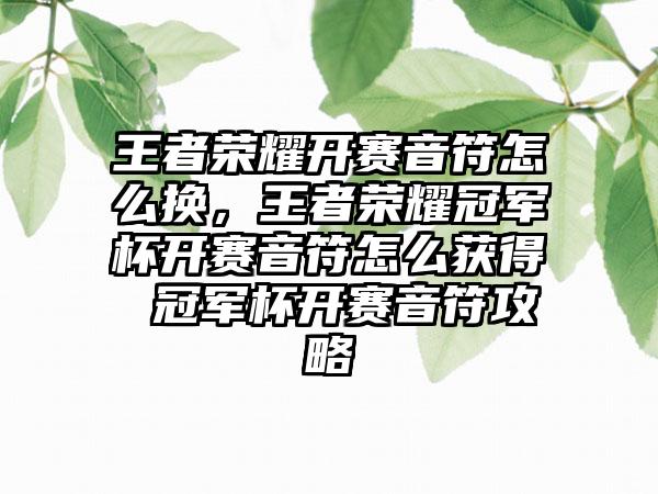 王者荣耀开赛音符怎么换，王者荣耀冠军杯开赛音符怎么获得 冠军杯开赛音符攻略