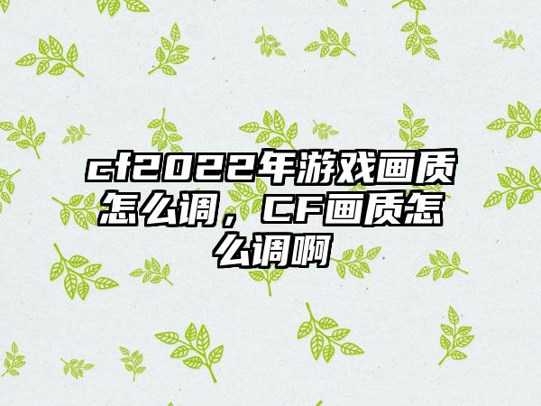 cf2022年游戏画质怎么调，CF画质怎么调啊