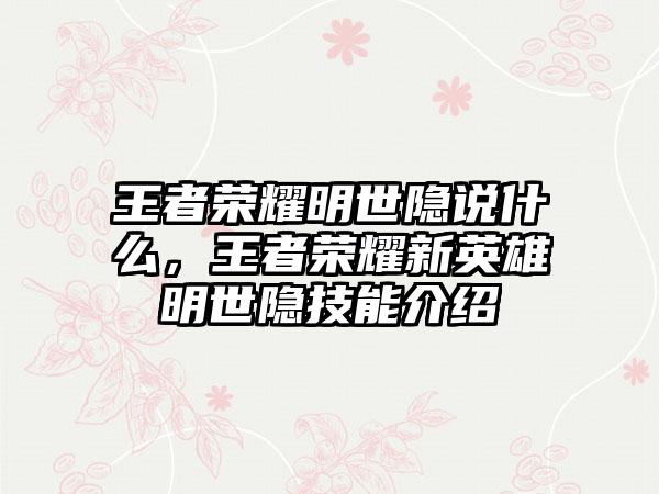 王者荣耀明世隐说什么，王者荣耀新英雄明世隐技能介绍