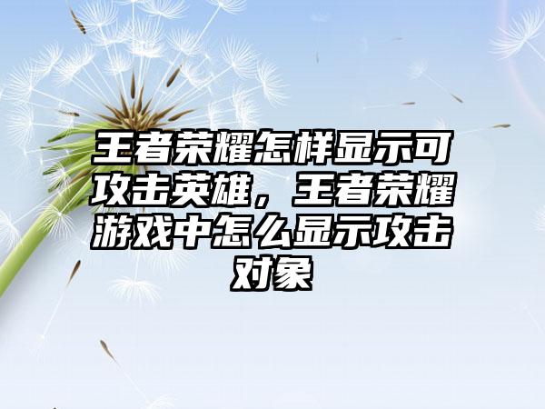 王者荣耀怎样显示可攻击英雄，王者荣耀游戏中怎么显示攻击对象