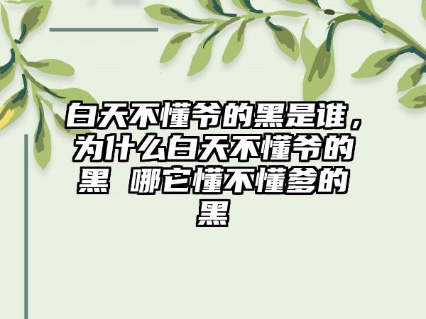 白天不懂爷的黑是谁，为什么白天不懂爷的黑 哪它懂不懂爹的黑