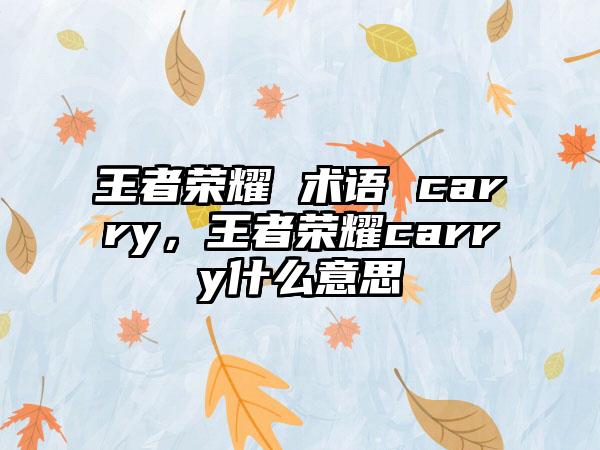 王者荣耀 术语 carry，王者荣耀carry什么意思