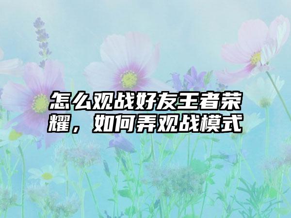 怎么观战好友王者荣耀，如何弄观战模式