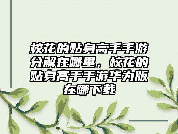 校花的贴身高手手游分解在哪里，校花的贴身高手手游华为版在哪下载