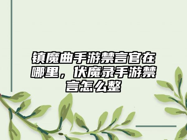 镇魔曲手游禁言官在哪里，伏魔录手游禁言怎么整