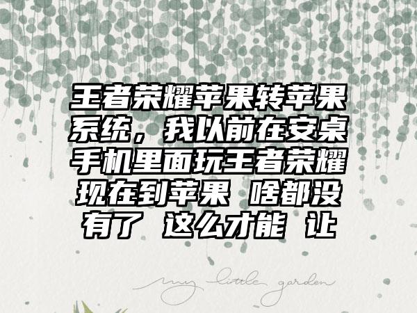 王者荣耀苹果转苹果系统，我以前在安桌手机里面玩王者荣耀现在到苹果 啥都没有了 这么才能 让